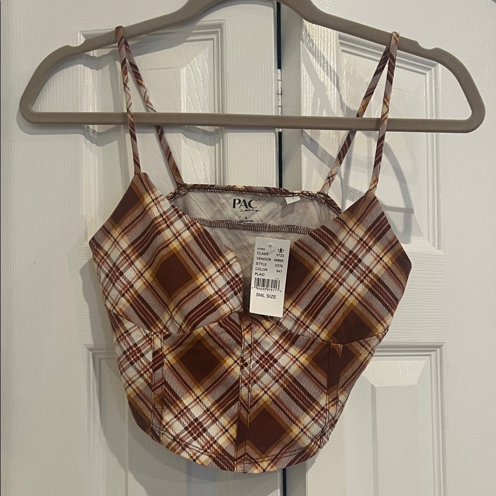 PacSun Plaid Crop tank top Camisole sweetheart bust